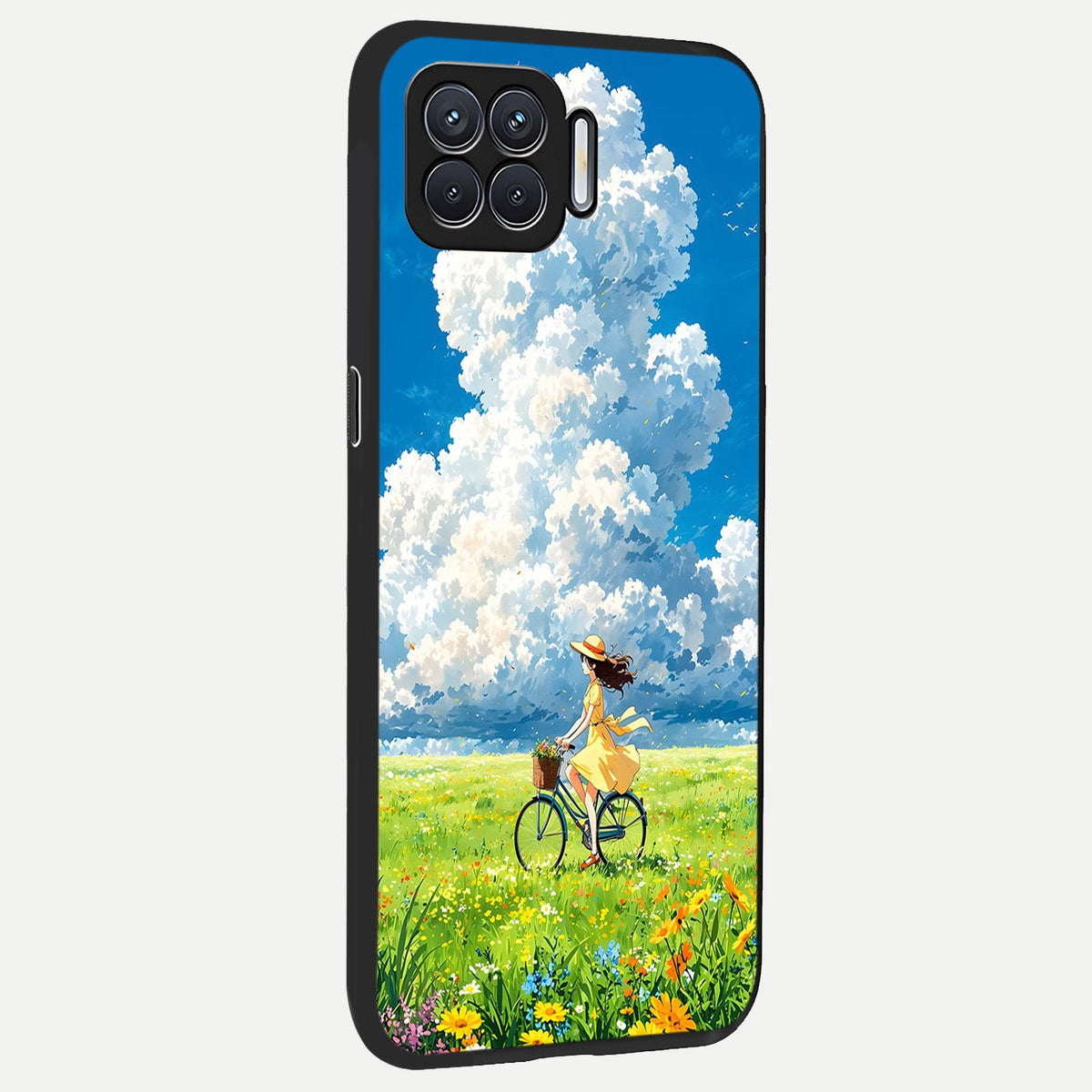  Breezy Meadow Ride back cover For Oppo F17 slim fit glass case with vibrant aesthetic design