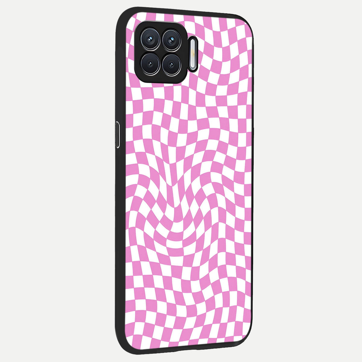  Bubblegum Check Wave back cover For Oppo F17 slim fit glass case with vibrant aesthetic design