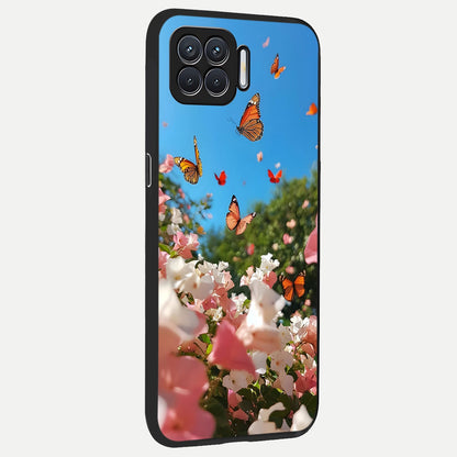  Butterflies In Bloom Sky back cover For Oppo F17 slim fit glass case with vibrant aesthetic design