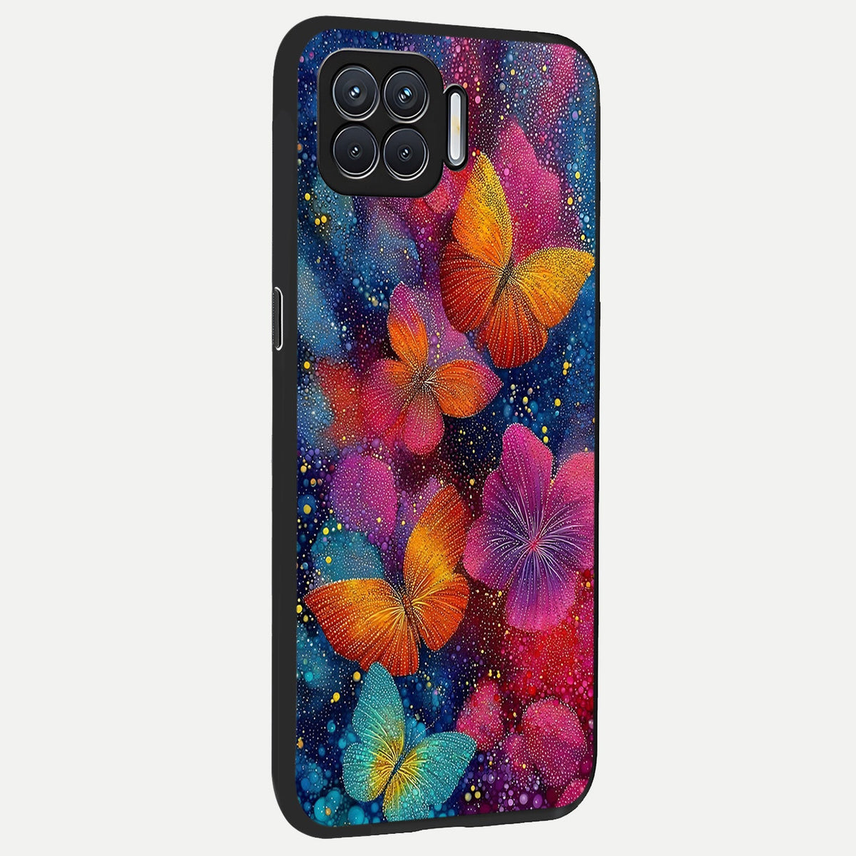  Butterfly Dream Mist back cover For Oppo F17 slim fit glass case with vibrant aesthetic design