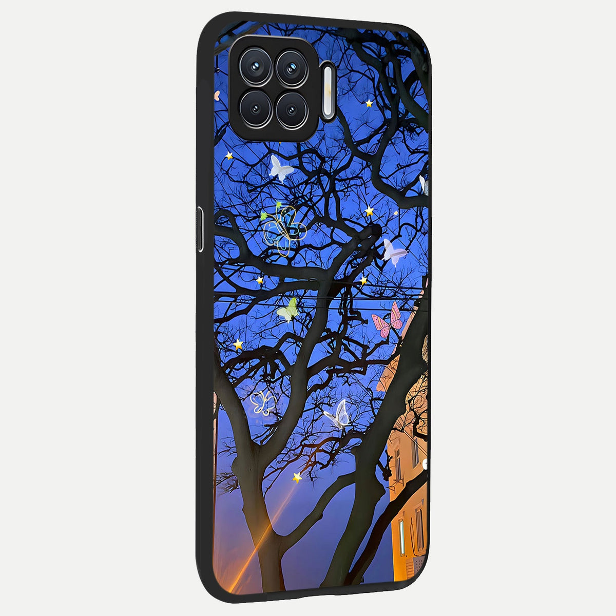  Butterfly Night Magic back cover For Oppo F17 slim fit glass case with vibrant aesthetic design