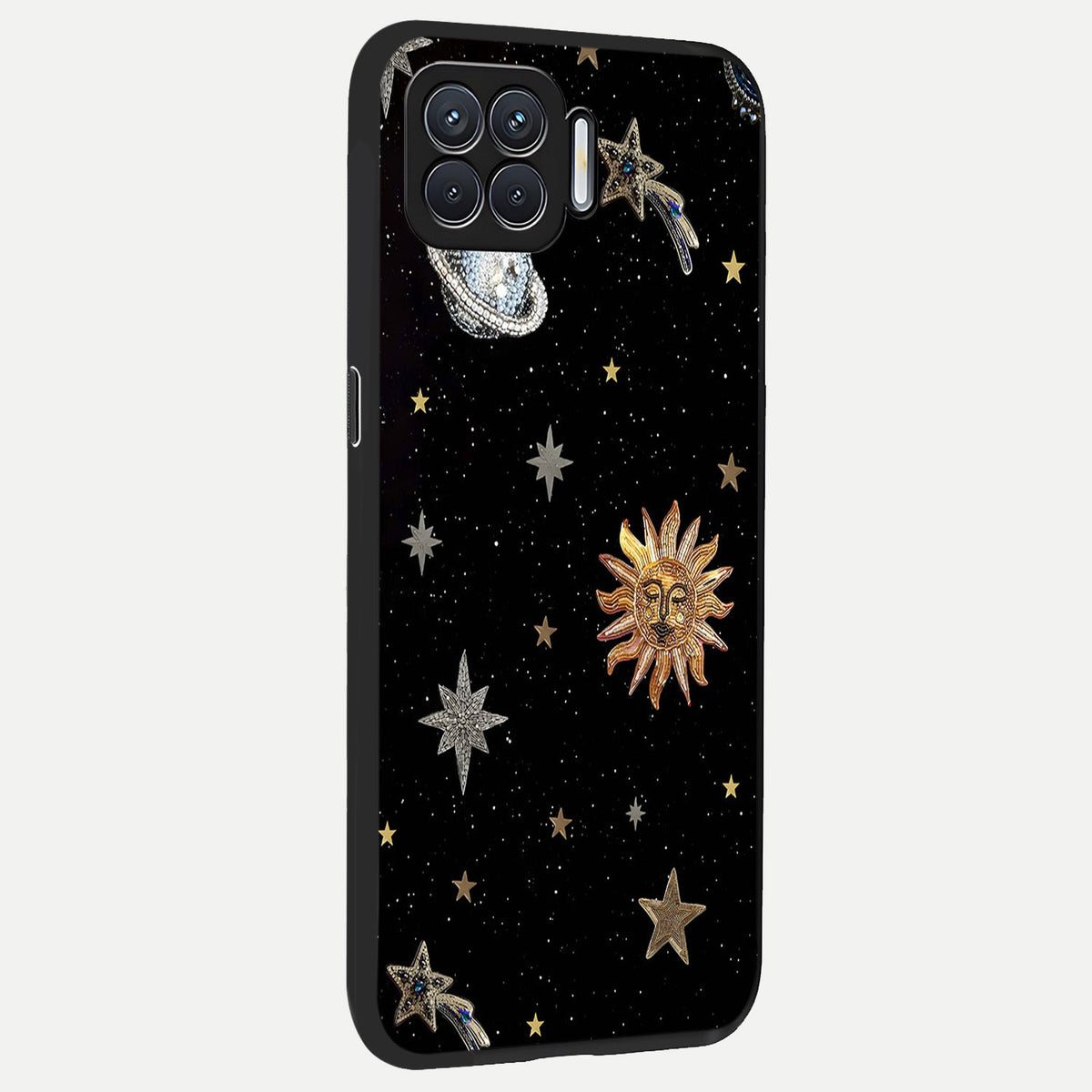  Celestial Moon With Stars back cover For Oppo F17 slim fit glass case with vibrant aesthetic design