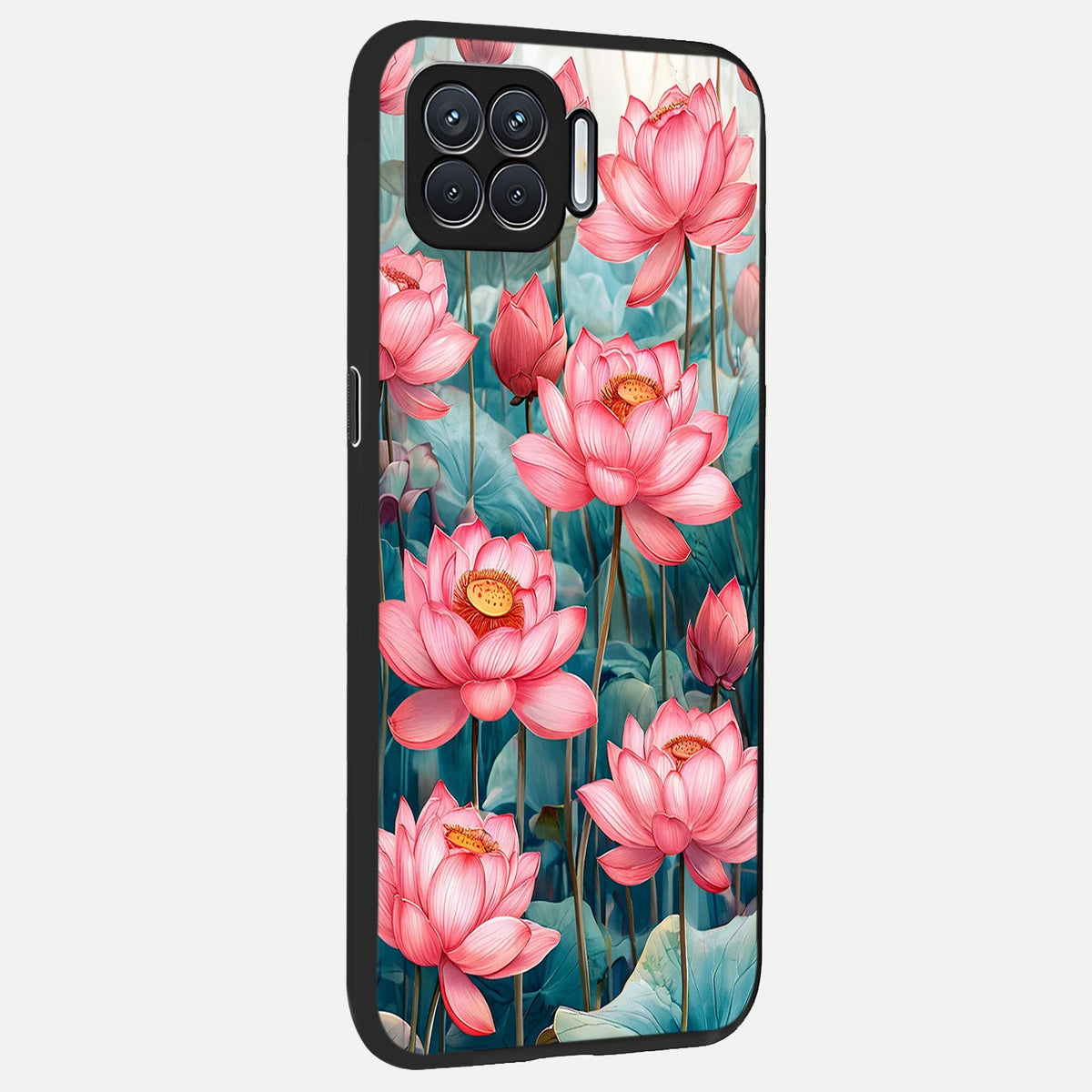  Celestial Pink Lotus back cover For Oppo F17 slim fit glass case with vibrant aesthetic design