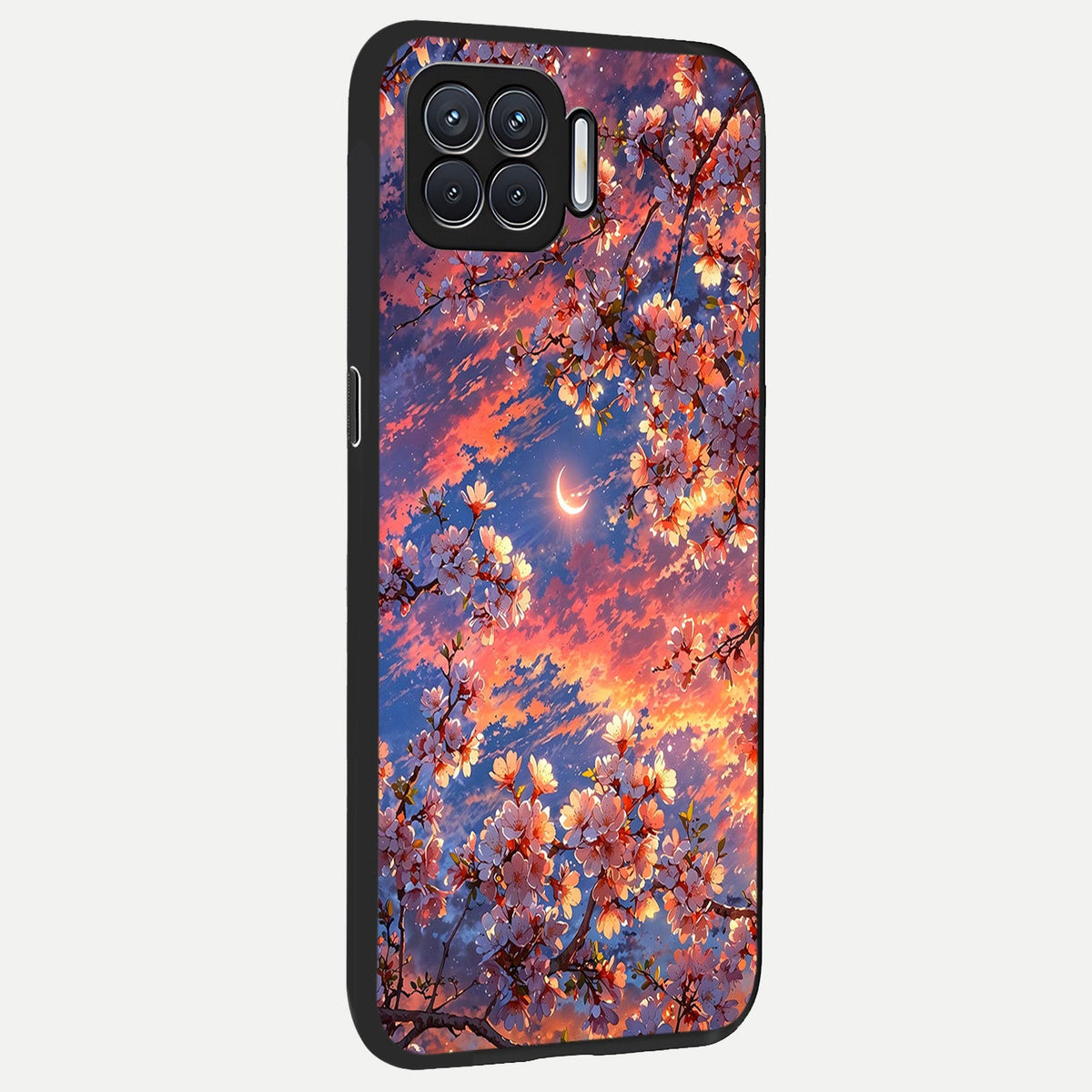  Celestial Sakura Sunset back cover For Oppo F17 slim fit glass case with vibrant aesthetic design