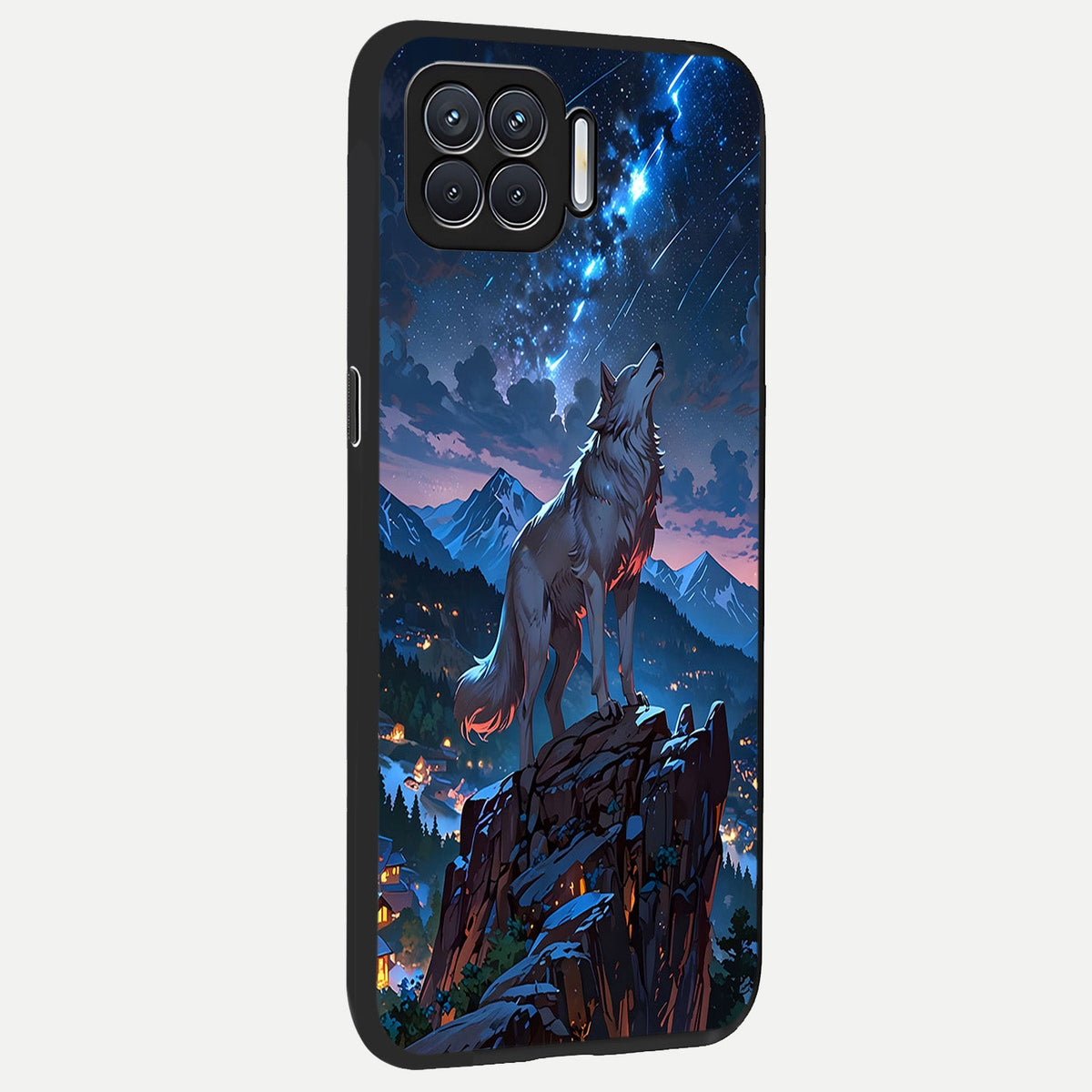  Celestial Wolf Howl back cover For Oppo F17 slim fit glass case with vibrant aesthetic design