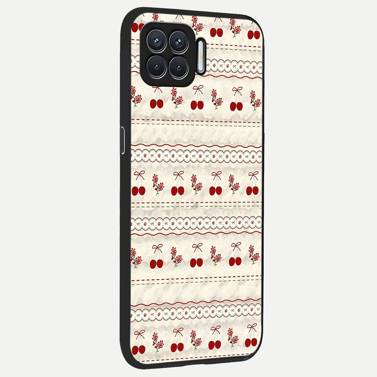  Cherry Bloom Charm back cover For Oppo F17 slim fit glass case with vibrant aesthetic design