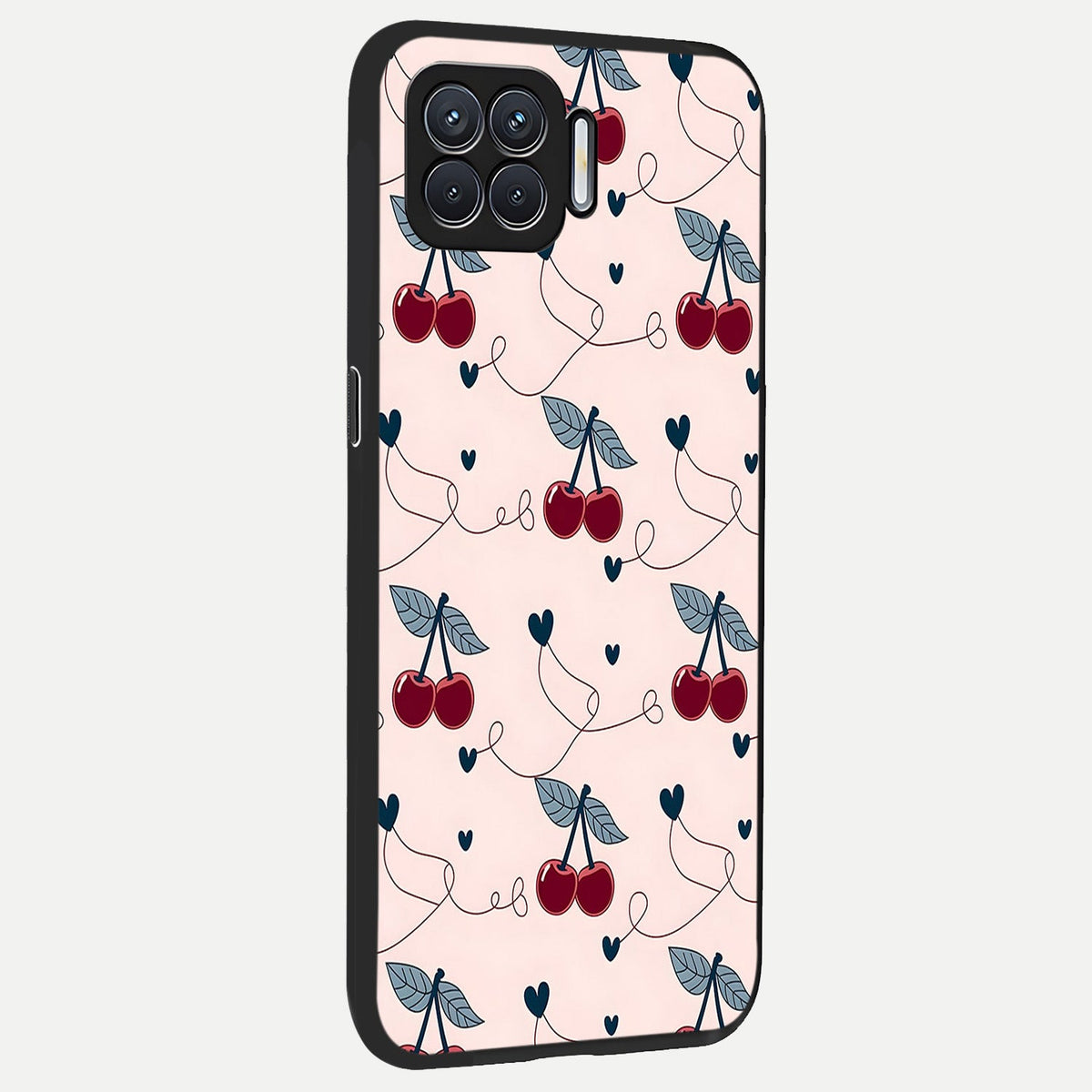  Cherry Heart Line back cover For Oppo F17 slim fit glass case with vibrant aesthetic design