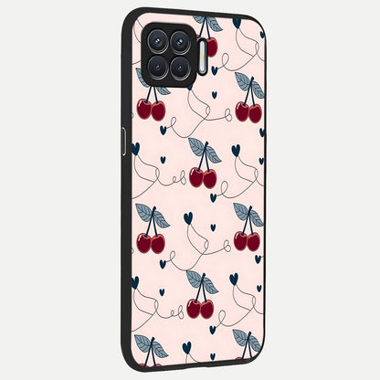  Cherry Heart Line back cover For Oppo F17 slim fit glass case with vibrant aesthetic design