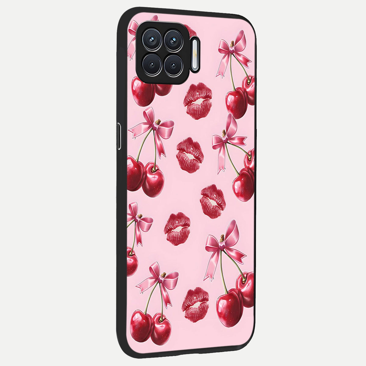 Cherry With Lips back cover For Oppo F17 slim fit glass case with vibrant aesthetic design
