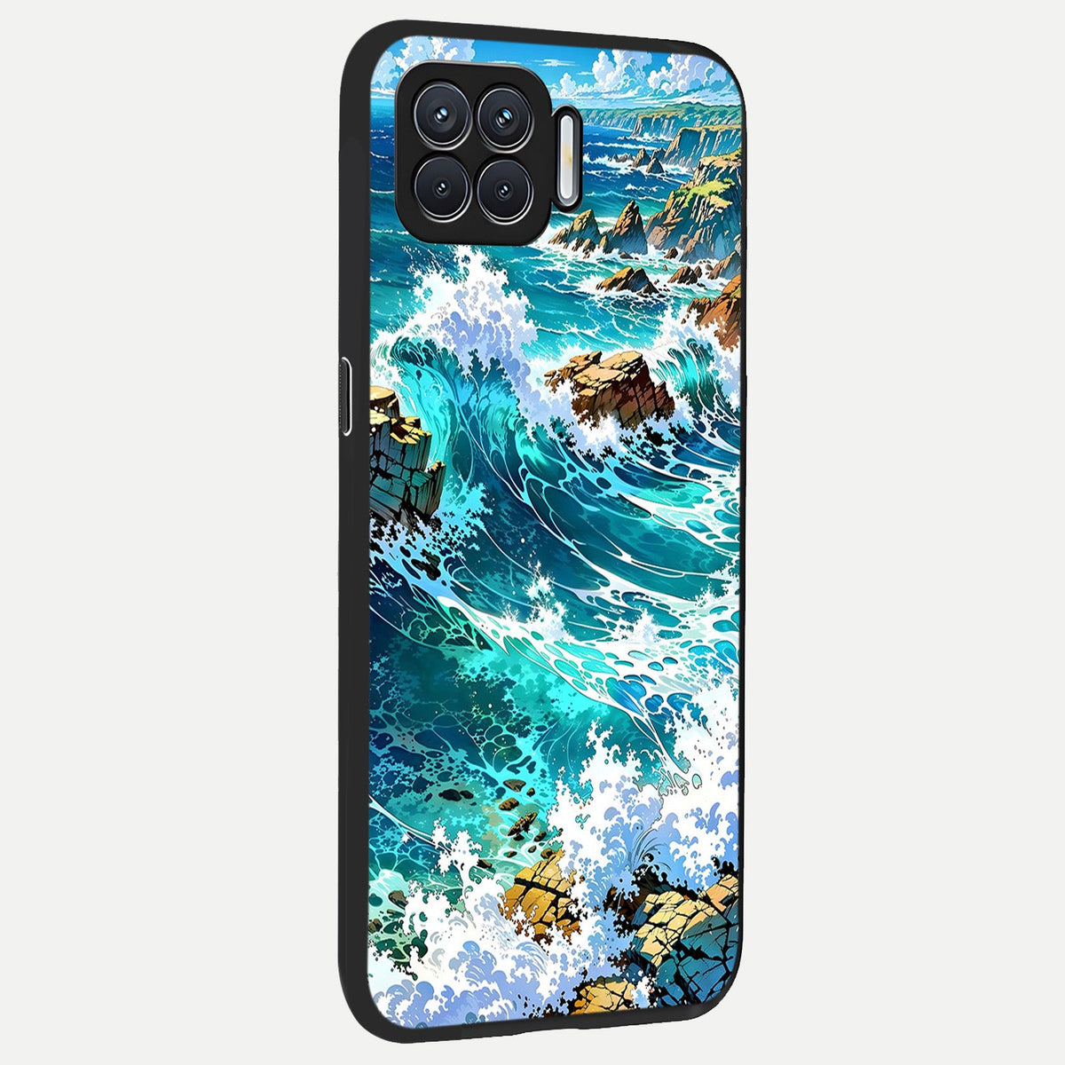  Coastal Blue Waves back cover For Oppo F17 slim fit glass case with vibrant aesthetic design