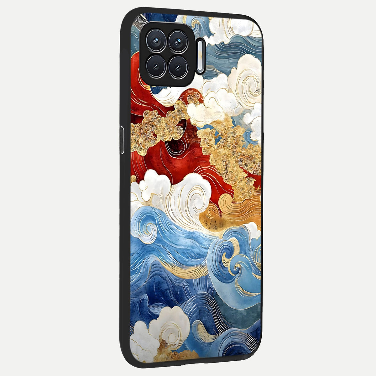  Colored Waves back cover For Oppo F17 slim fit glass case with vibrant aesthetic design