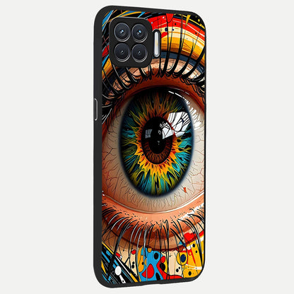  Colorful Eye back cover For Oppo F17 slim fit glass case with vibrant aesthetic design