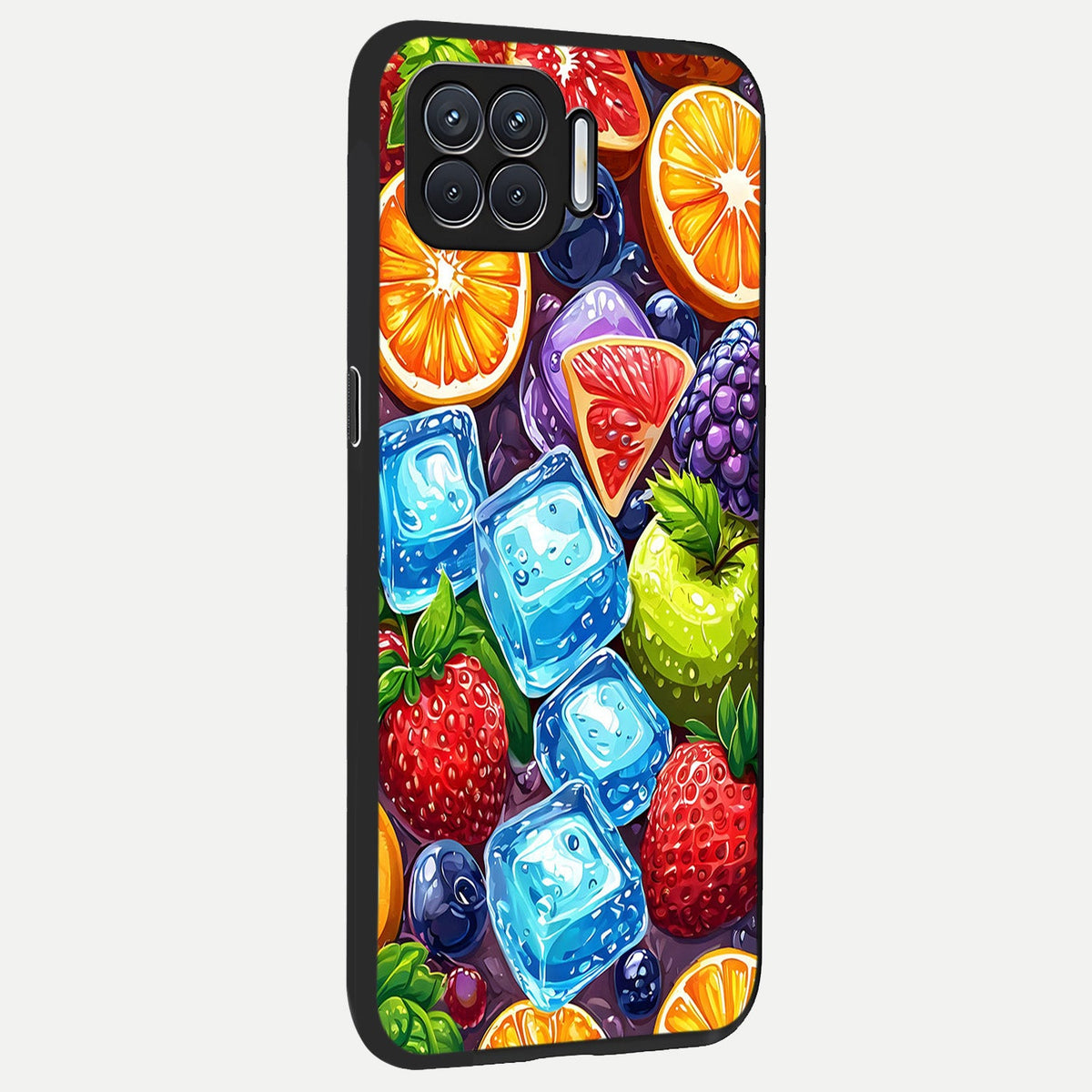 Colorful Fruits with Ice back cover For Oppo F17 slim fit glass case with vibrant aesthetic design