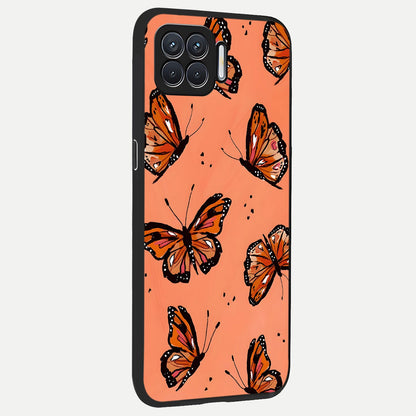  Coral Wing Butterfly back cover For Oppo F17 slim fit glass case with vibrant aesthetic design