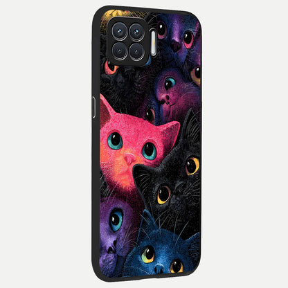 Cosmic Cats Dreams back cover For Oppo F17 slim fit glass case with vibrant aesthetic design