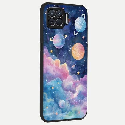  Cosmic Planet Dreams back cover For Oppo F17 slim fit glass case with vibrant aesthetic design