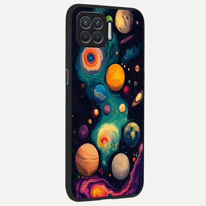  Cosmic Planet Journey back cover For Oppo F17 slim fit glass case with vibrant aesthetic design