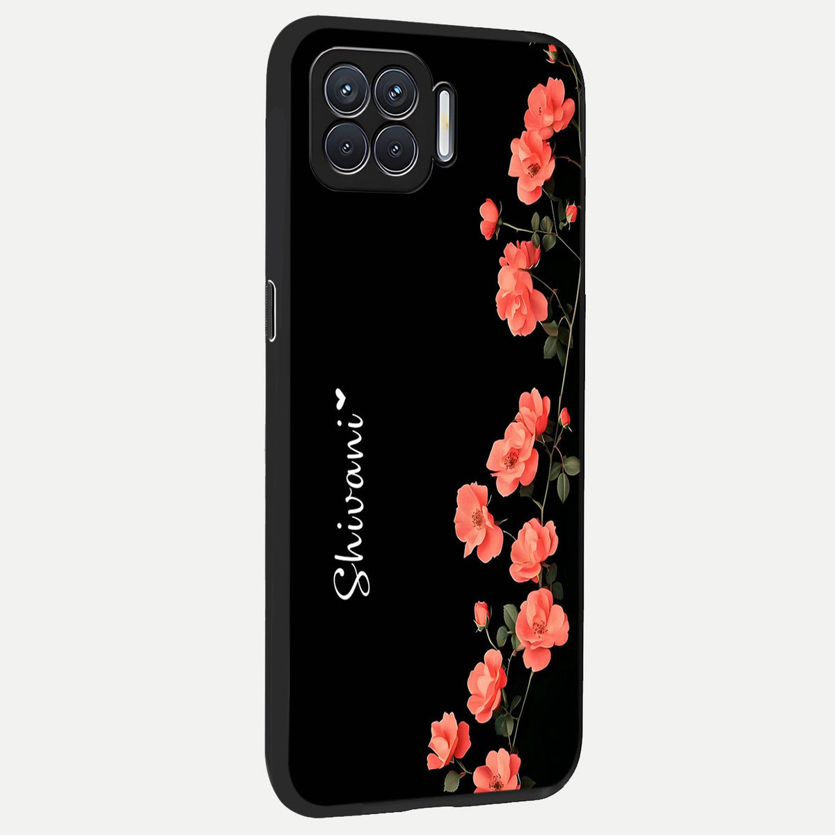  Crimson Bloom Grace Custom Name back cover For Oppo F17 slim fit glass case with vibrant aesthetic design