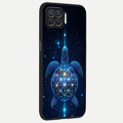  Crimson Blue Turtle back cover For Oppo F17 slim fit glass case with vibrant aesthetic design