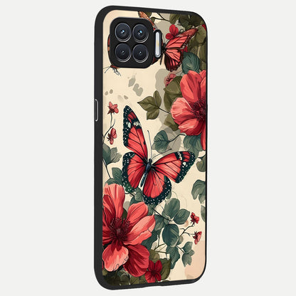  Crimson Butterfly Garden back cover For Oppo F17 slim fit glass case with vibrant aesthetic design