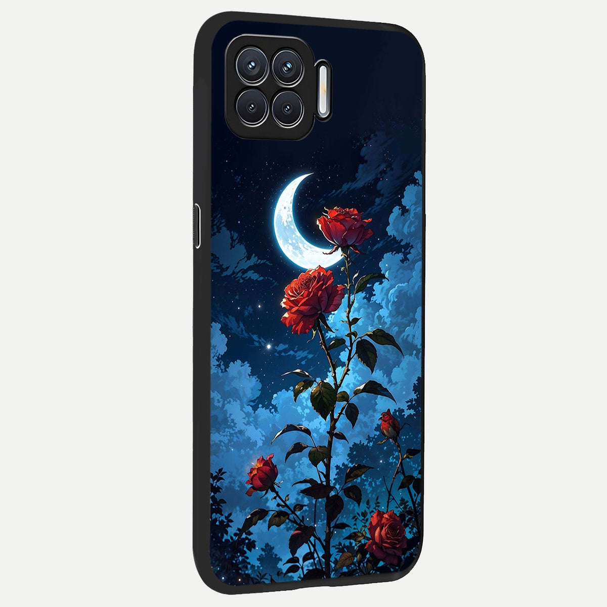  Crimson Rose Moon back cover For Oppo F17 slim fit glass case with vibrant aesthetic design