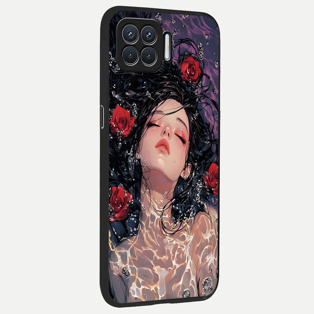  Crimson Rose Serenity back cover For Oppo F17 slim fit glass case with vibrant aesthetic design