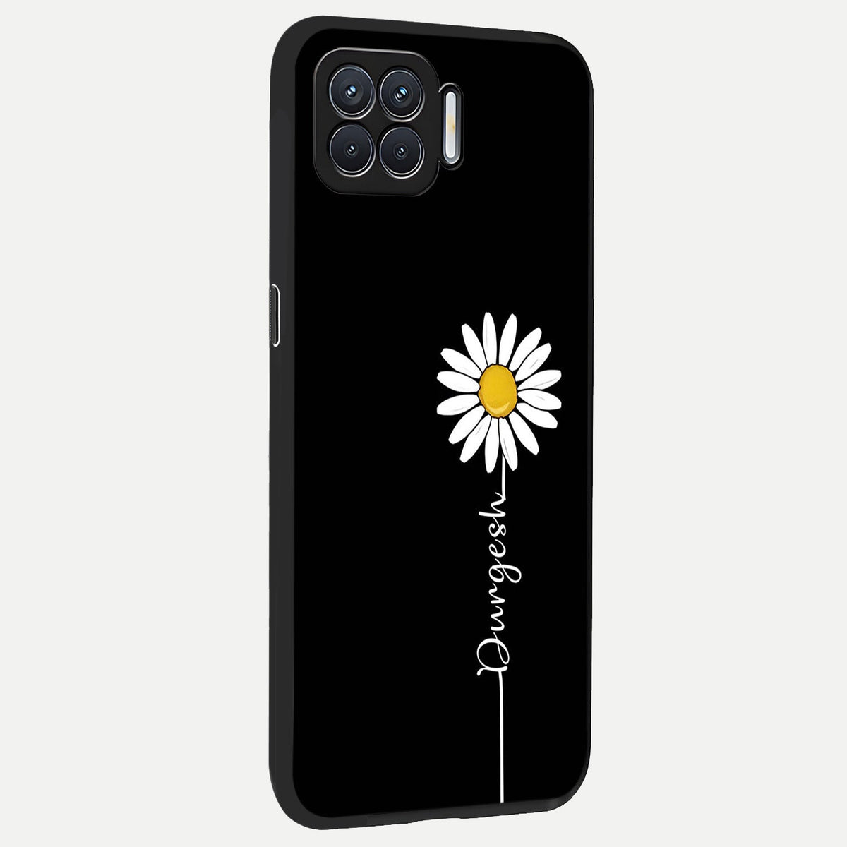  Custom Name White Flower back cover For Oppo F17 slim fit glass case with vibrant aesthetic design