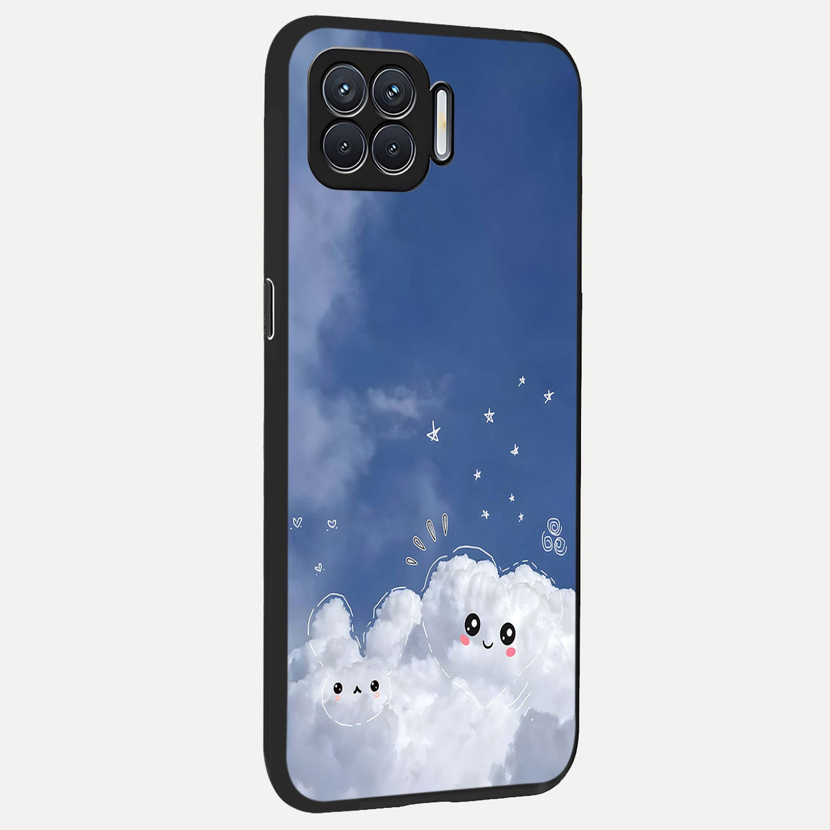  Cute Blossom Cloud back cover For Oppo F17 slim fit glass case with vibrant aesthetic design