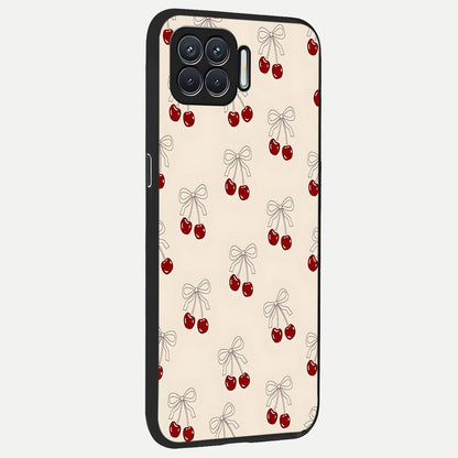  Cute Cherry Pattern back cover For Oppo F17 slim fit glass case with vibrant aesthetic design