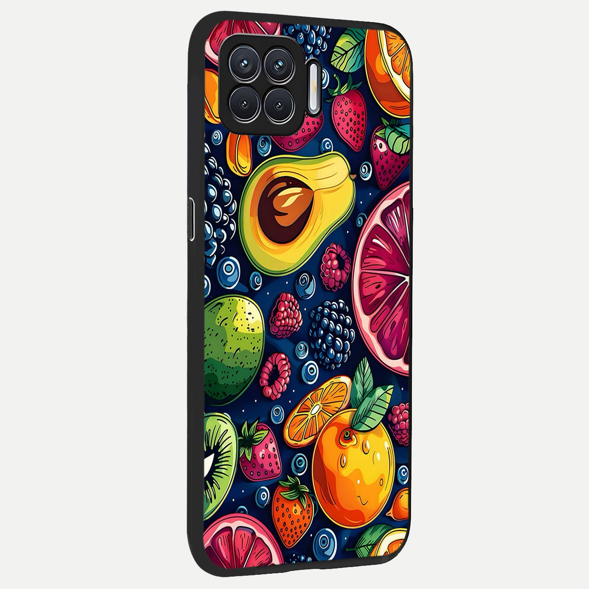  Cute Fruits Art back cover For Oppo F17 slim fit glass case with vibrant aesthetic design
