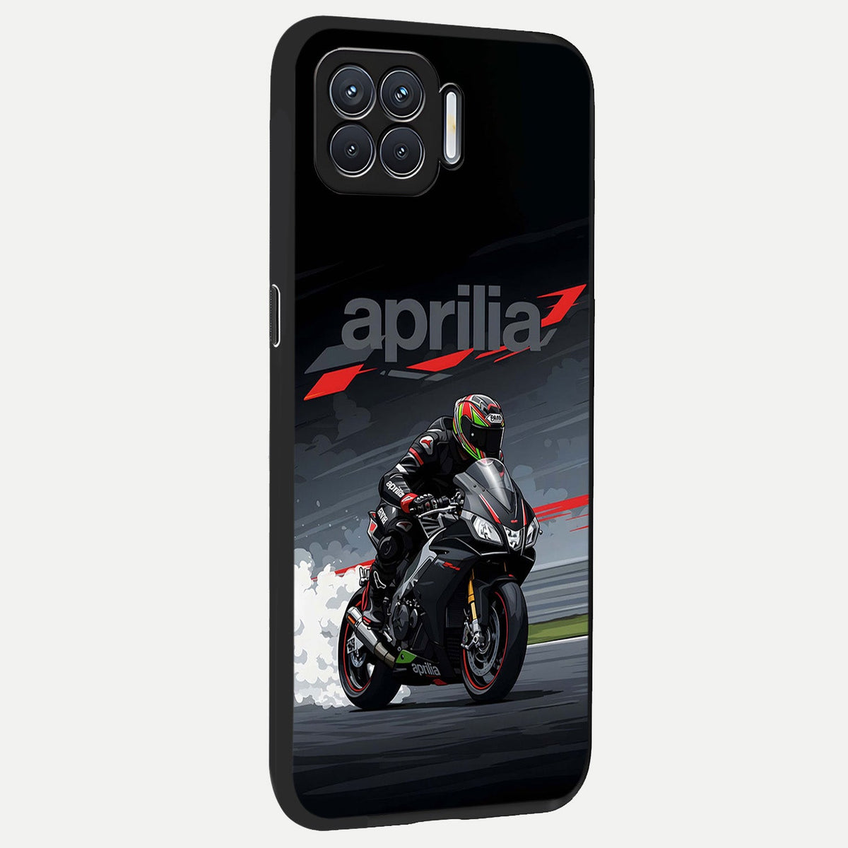  Dark Aprilla back cover For Oppo F17 slim fit glass case with vibrant aesthetic design