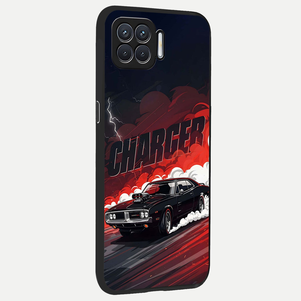  Dark Charger Fury back cover For Oppo F17 slim fit glass case with vibrant aesthetic design