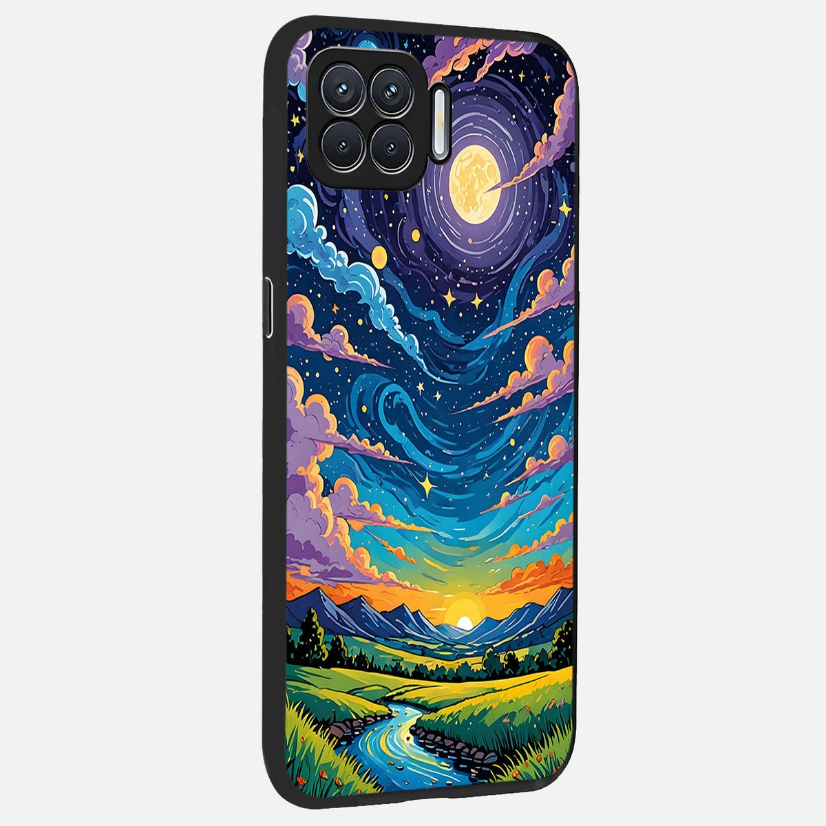 Dreamy Night Landscape back cover For Oppo F17 slim fit glass case with vibrant aesthetic design