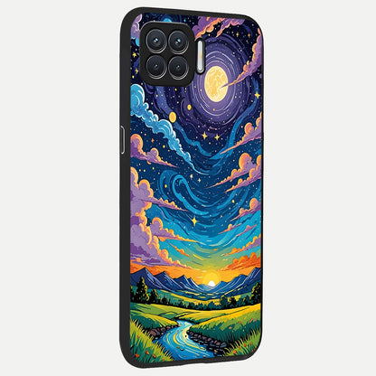  Dreamy Night Landscape back cover For Oppo F17 slim fit glass case with vibrant aesthetic design