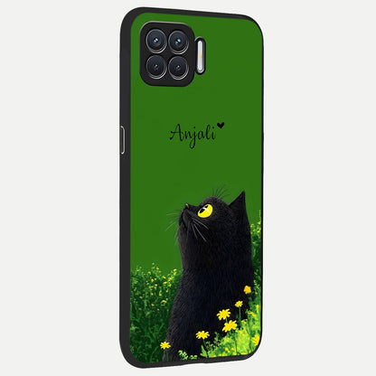  Emerald Cat Custom Name back cover For Oppo F17 slim fit glass case with vibrant aesthetic design