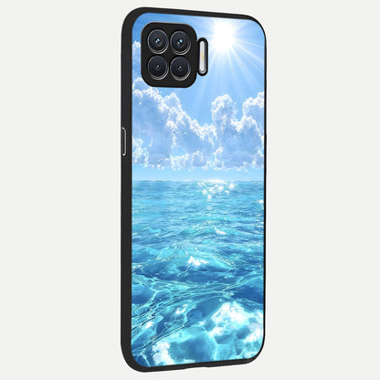  Endless Ocean Horizon back cover For Oppo F17 slim fit glass case with vibrant aesthetic design