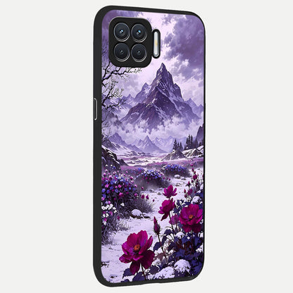  Flower Mountain View back cover For Oppo F17 slim fit glass case with vibrant aesthetic design