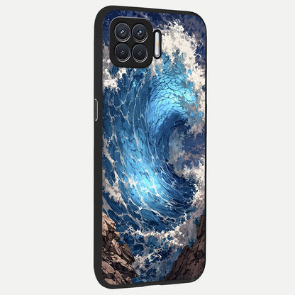  Giant Ocean Wave back cover For Oppo F17 slim fit glass case with vibrant aesthetic design