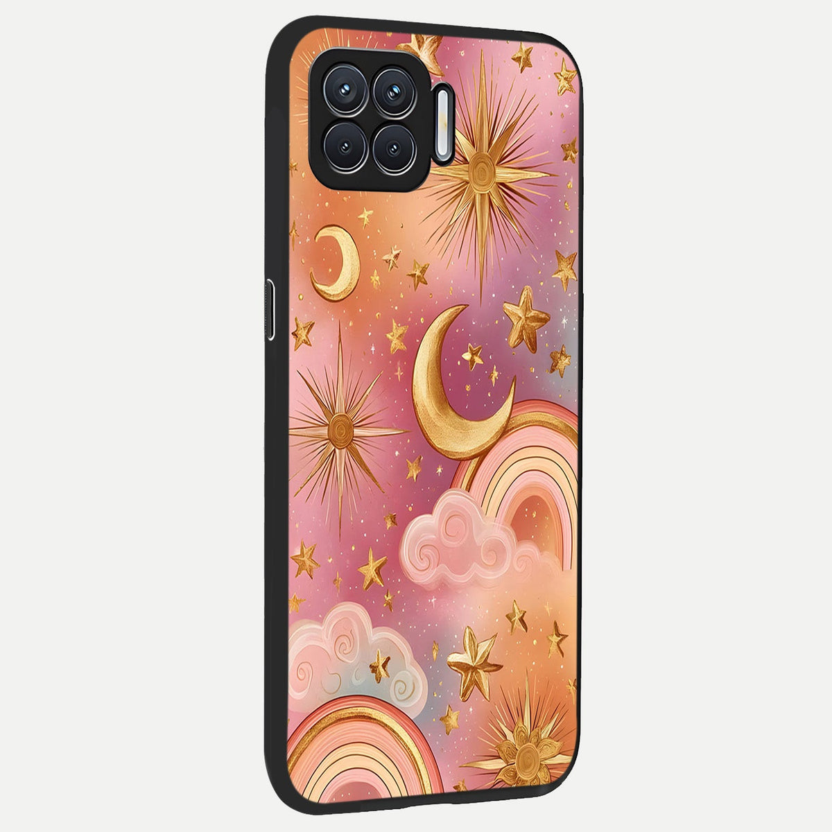  Golden Celestial Dreams back cover For Oppo F17 slim fit glass case with vibrant aesthetic design