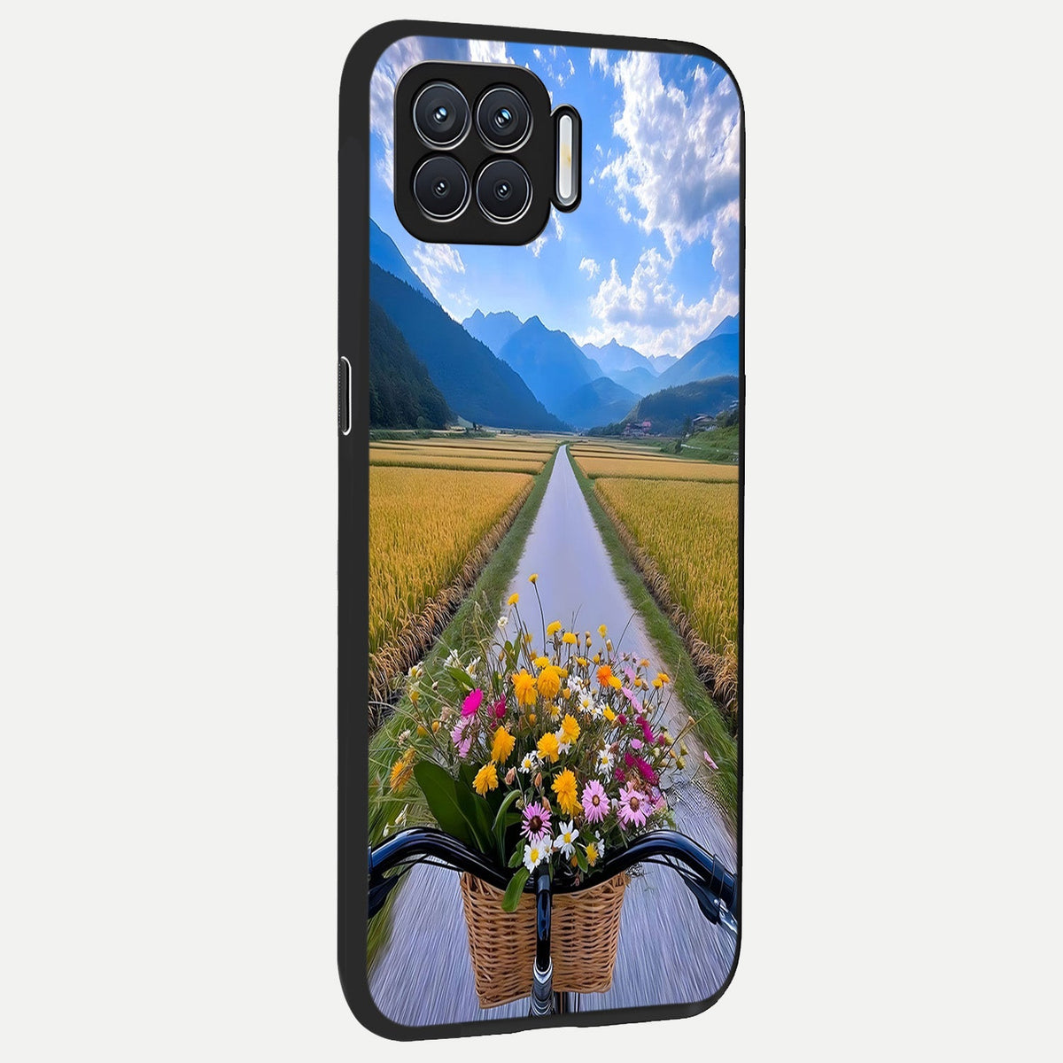  Golden Field Journey back cover For Oppo F17 slim fit glass case with vibrant aesthetic design
