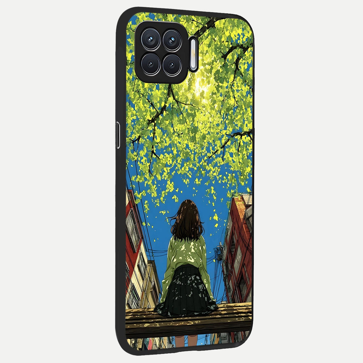  Golden Leaves Glow back cover For Oppo F17 slim fit glass case with vibrant aesthetic design