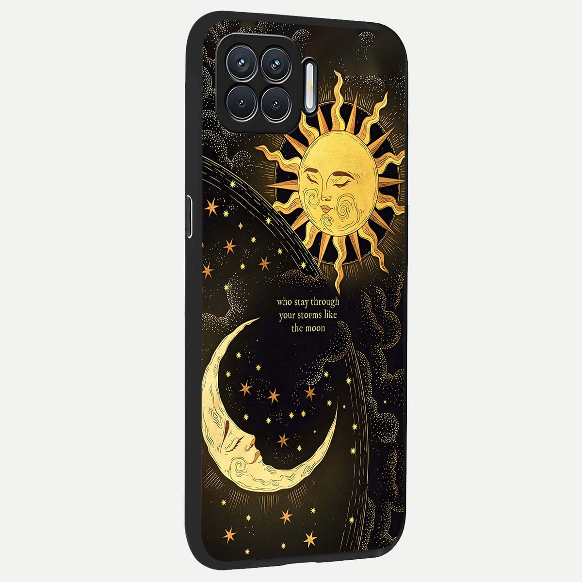  Golden Lunar Love back cover For Oppo F17 slim fit glass case with vibrant aesthetic design