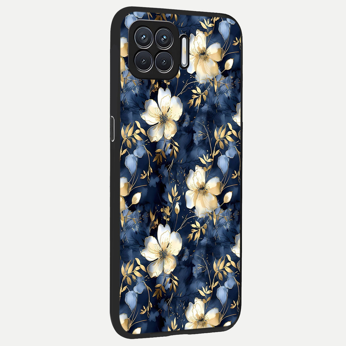  Golden Midnight Bloom back cover For Oppo F17 slim fit glass case with vibrant aesthetic design