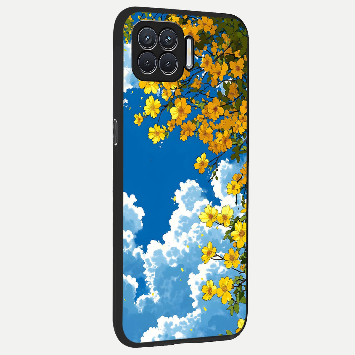  Golden Petal Sky back cover For Oppo F17 slim fit glass case with vibrant aesthetic design