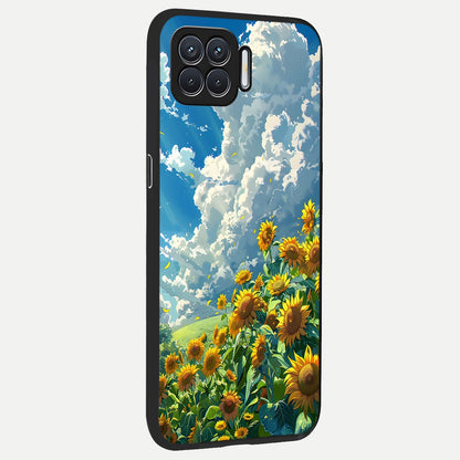  Golden Sun Glory back cover For Oppo F17 slim fit glass case with vibrant aesthetic design