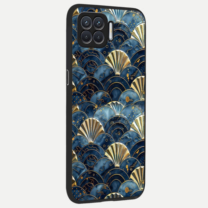  Golden Wave Luxe back cover For Oppo F17 slim fit glass case with vibrant aesthetic design