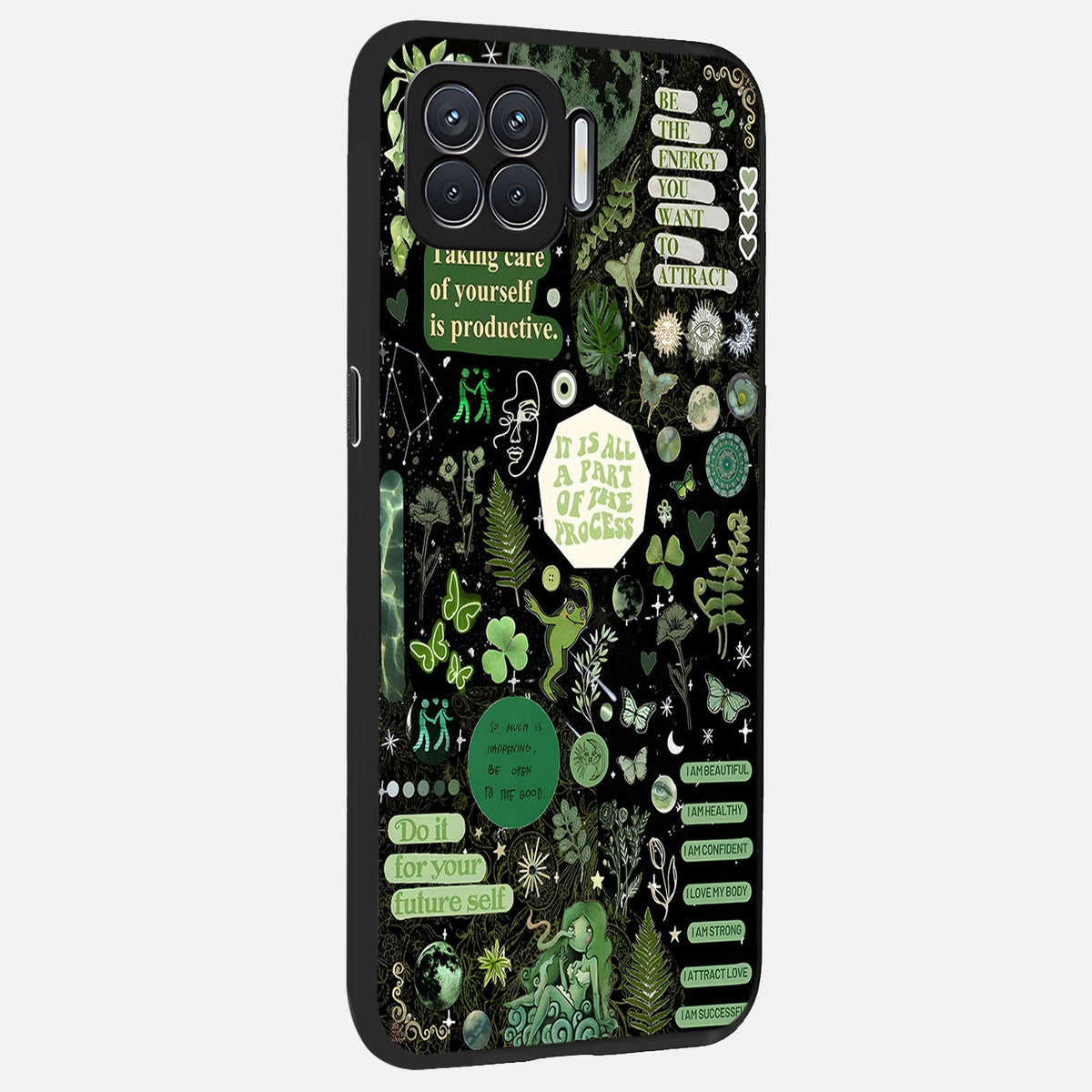  Green Mandala Pattern back cover For Oppo F17 slim fit glass case with vibrant aesthetic design