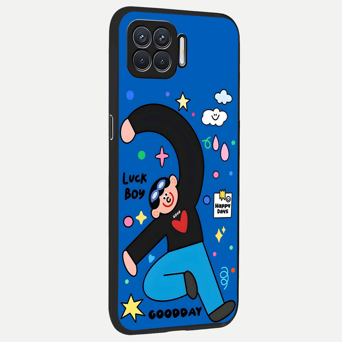  Happy Luck Vibe back cover For Oppo F17 slim fit glass case with vibrant aesthetic design