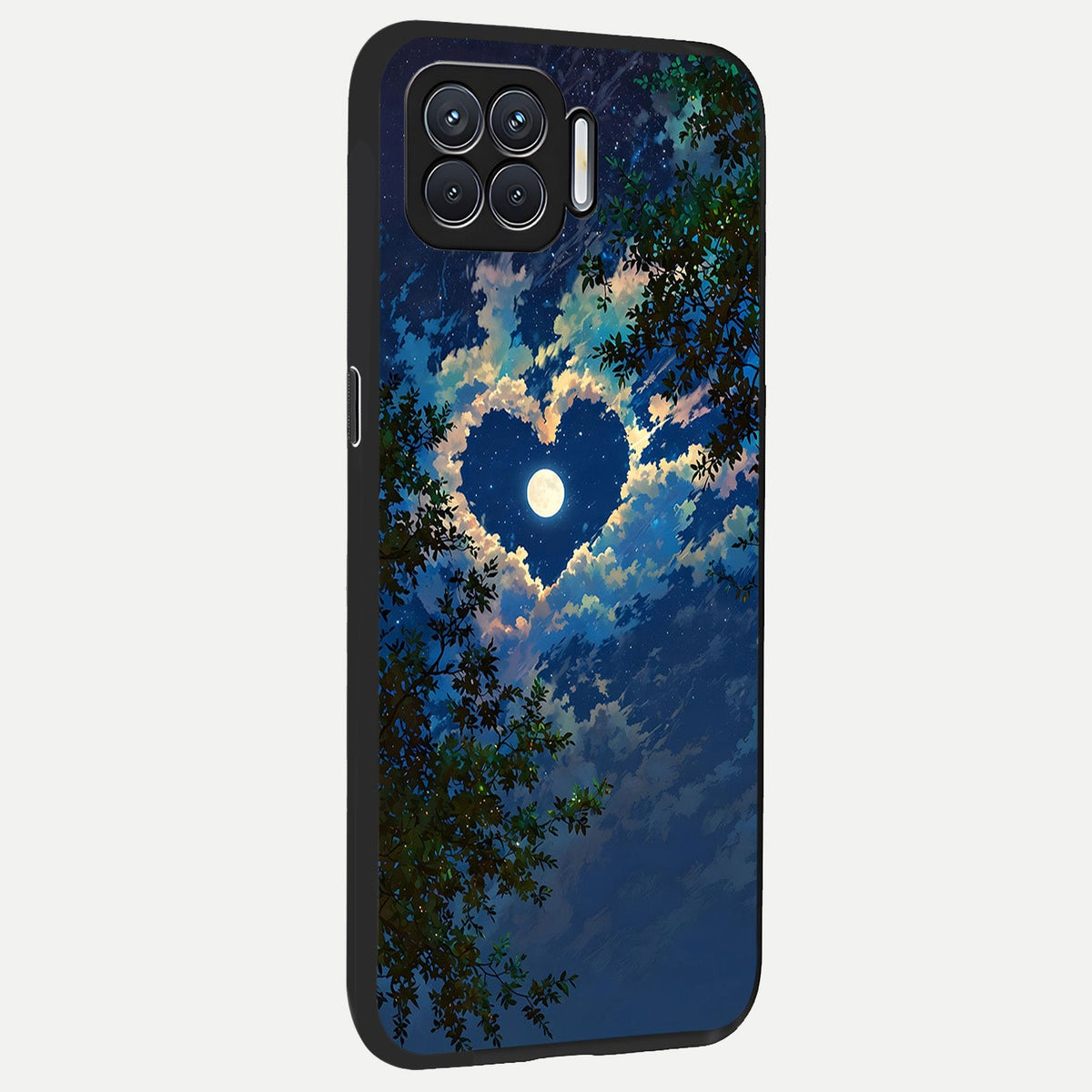  Heart With Moon Sky back cover For Oppo F17 slim fit glass case with vibrant aesthetic design