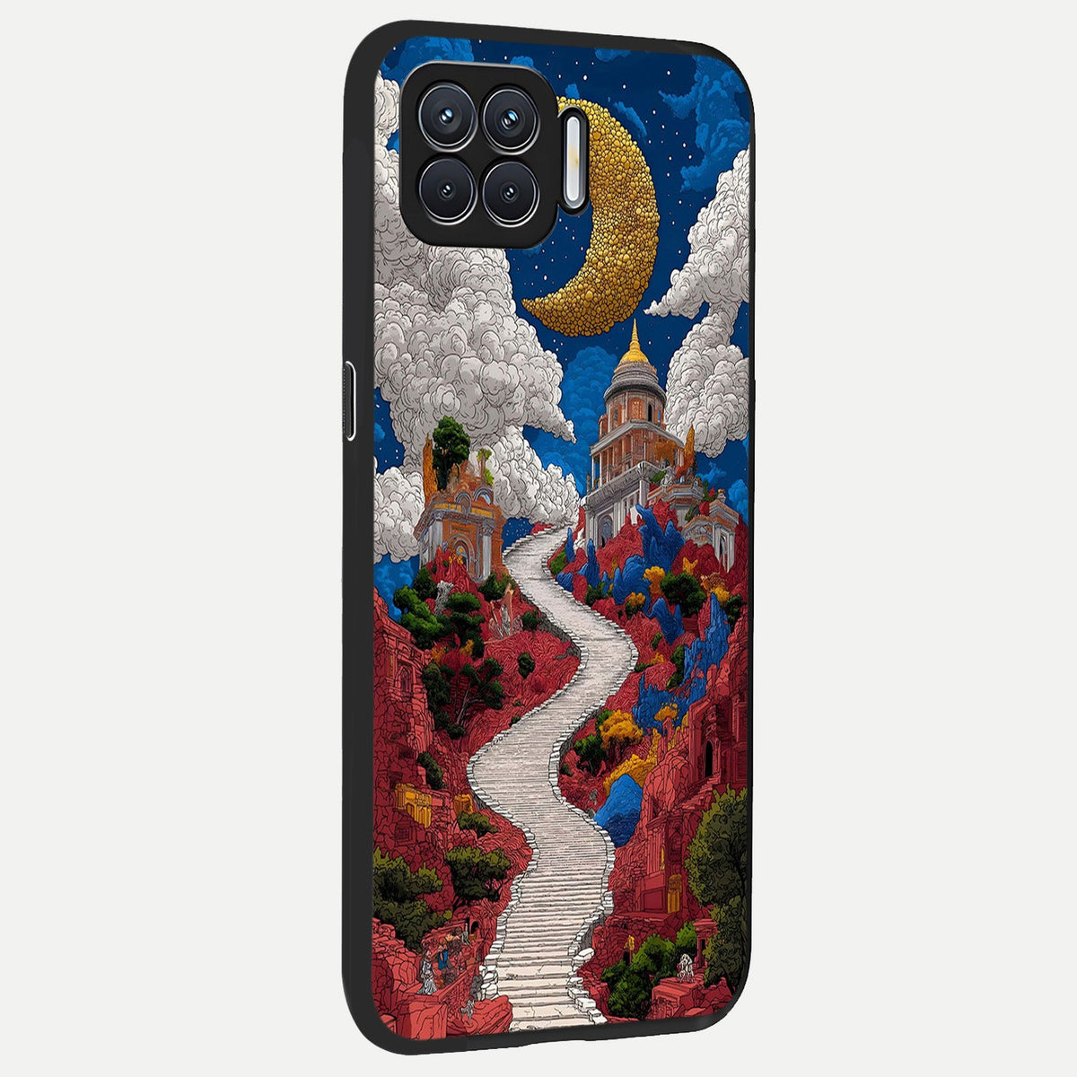  Heavenly Moon Path back cover For Oppo F17 slim fit glass case with vibrant aesthetic design